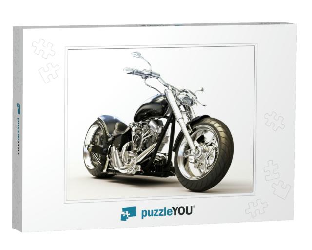 Custom Black Motorcycle on a White Background... Jigsaw Puzzle