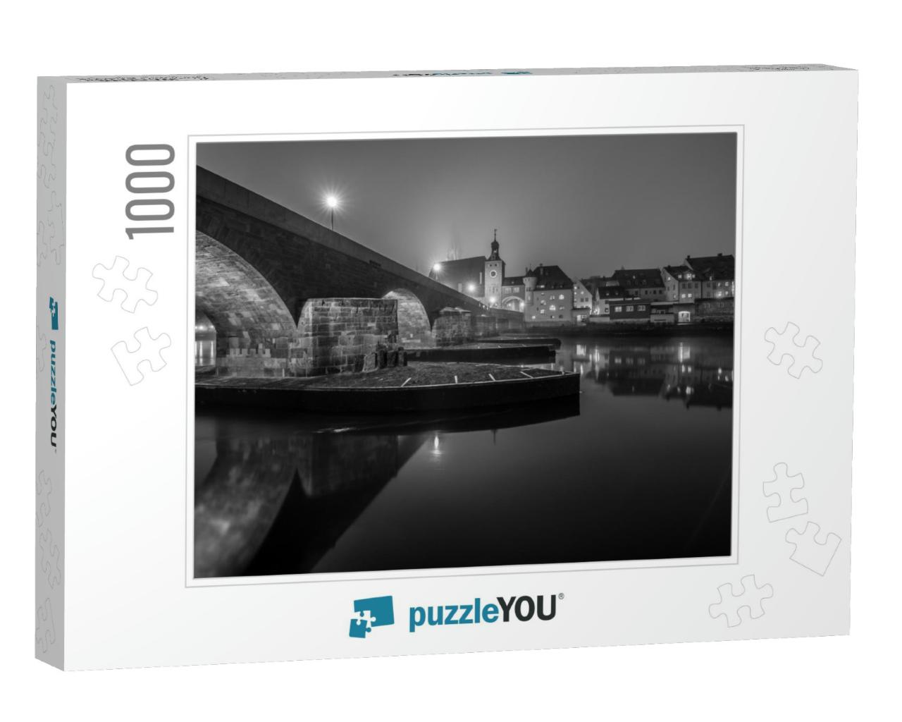 View to the Stone Bridge in Regensburg At Night in the Fo... Jigsaw Puzzle with 1000 pieces