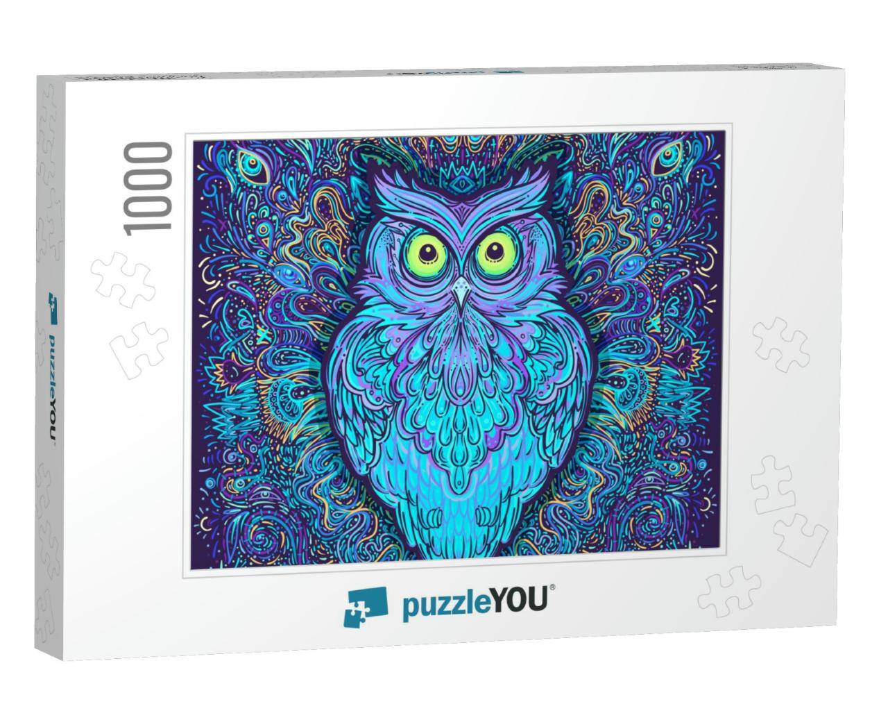 Cute Abstract Owl & Psychedelic Ornate Pattern. Character... Jigsaw Puzzle with 1000 pieces