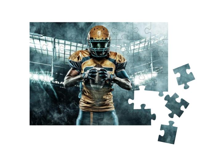 American Football Sportsman Player on Stadium with Lights... Jigsaw Puzzle with 48 pieces