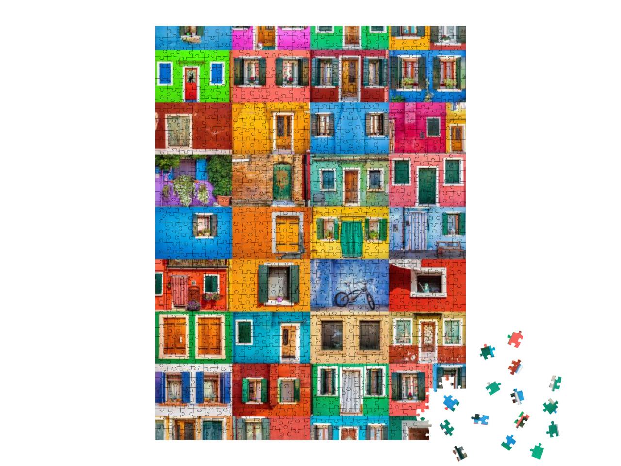 Collage Set of 36 Horizontal Colorful Windows & Doors in... Jigsaw Puzzle with 1000 pieces