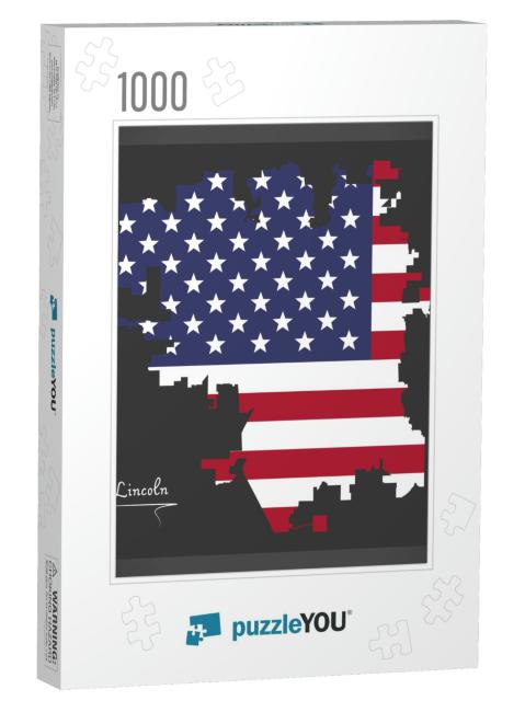 Lincoln Nebraska Map with American National Flag Illustra... Jigsaw Puzzle with 1000 pieces