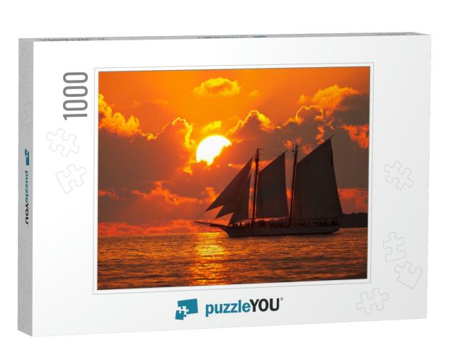 Boat on the Sea At Sunset in Key West, Florida... Jigsaw Puzzle with 1000 pieces