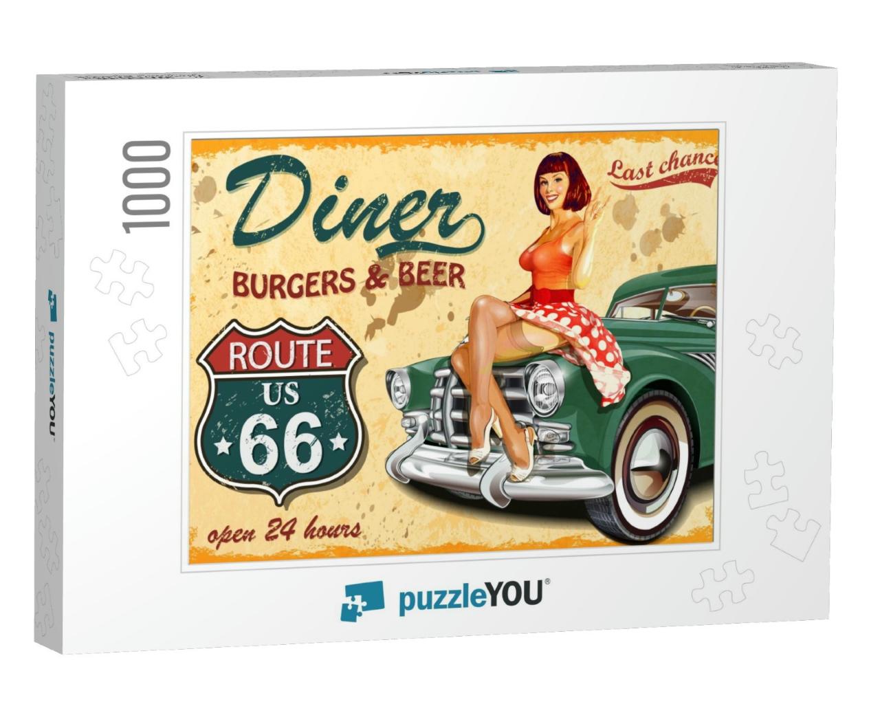 Diner Route 66 Vintage Poster... Jigsaw Puzzle with 1000 pieces