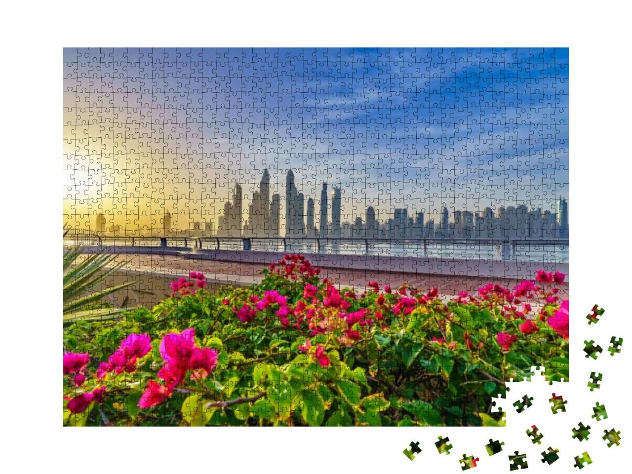 Morning Panorama of Dubai Marina At Sunrise, Uae... Jigsaw Puzzle with 1000 pieces