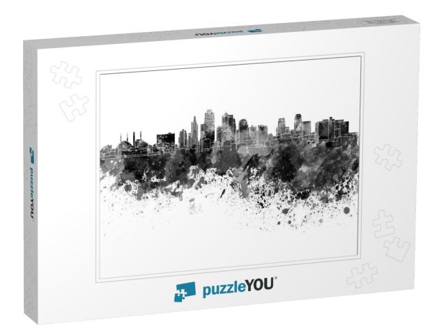 Kansas City Skyline in Black Watercolor... Jigsaw Puzzle