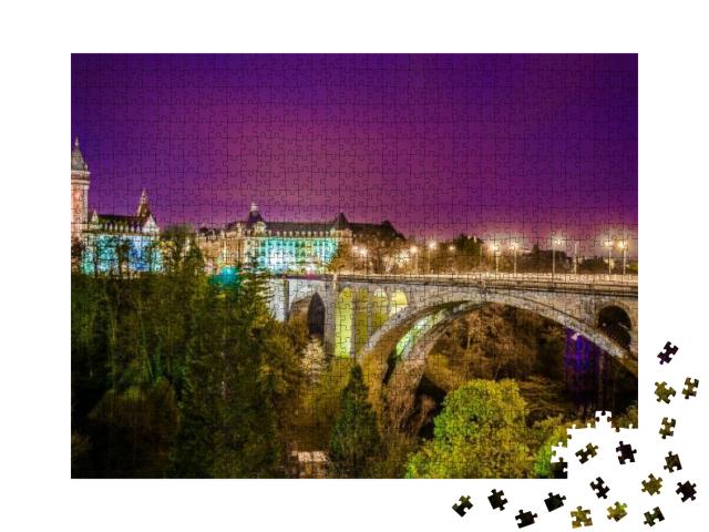 Night View Over Bridge Leading to Place De Metz, Luxembou... Jigsaw Puzzle with 1000 pieces