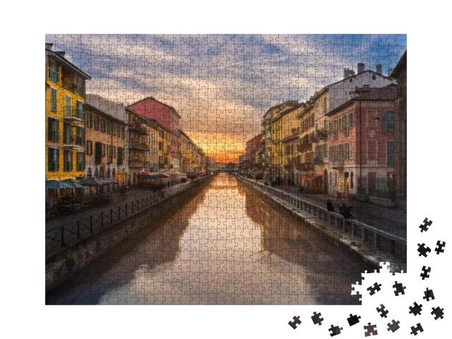 Naviglio Grande Canal. Milan City, Italy... Jigsaw Puzzle with 1000 pieces