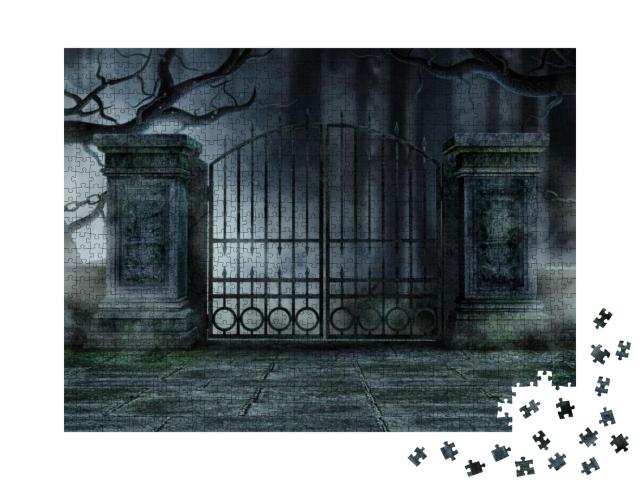 Gothic Graveyard Gate with Old Withered Trees... Jigsaw Puzzle with 1000 pieces