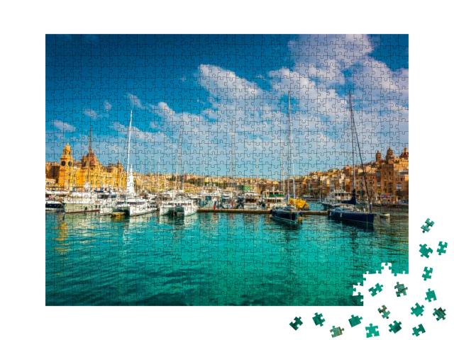 Yachts Near Pier in Birgu Near Cospicua in Malta... Jigsaw Puzzle with 1000 pieces