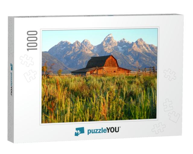 Sunrise Over a Log Cabin on Mormon Row Historic District... Jigsaw Puzzle with 1000 pieces