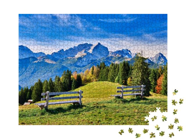 View from the Top of Mountain Eckbauer in Bavaria to Alps... Jigsaw Puzzle with 1000 pieces