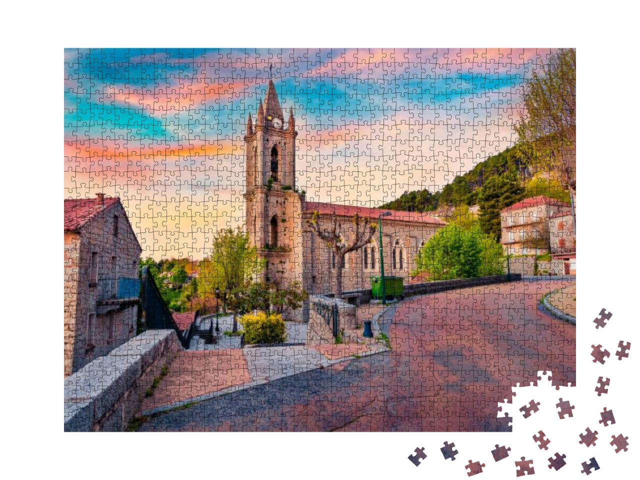 Amazing Evening Cityscape of Zonza Town with Eglise Paroi... Jigsaw Puzzle with 1000 pieces