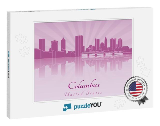 Columbus Skyline in Purple Radiant Orchid... Jigsaw Puzzle