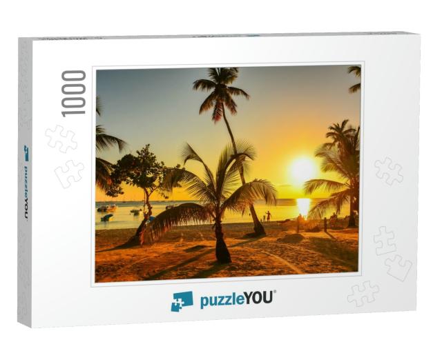 Sunset on the Beach of Caribbean Sea, Dominican Republic... Jigsaw Puzzle with 1000 pieces