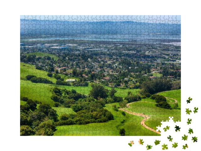 Panoramic View of Silicon Valley. Hiking Trail At Mission... Jigsaw Puzzle with 1000 pieces