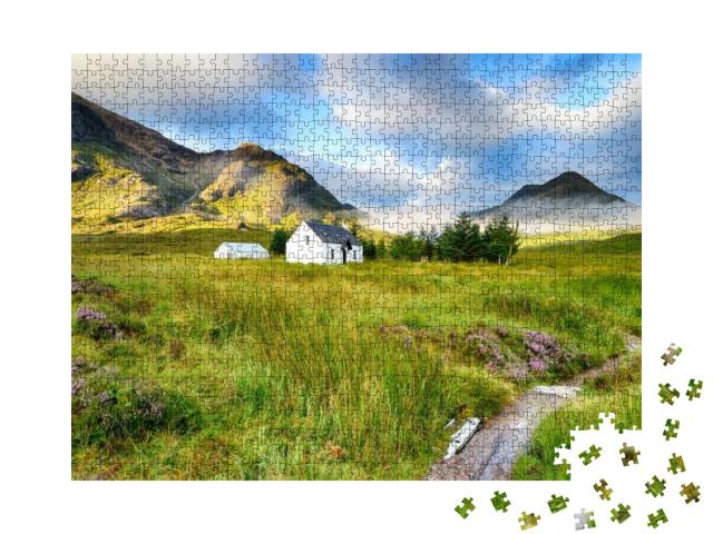 A Picture Postcard Cottage At Glencoe in the Scottish Hig... Jigsaw Puzzle with 1000 pieces