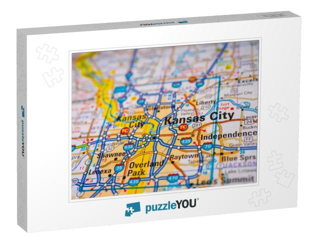 Kansas City on USA Map Travel Background... Jigsaw Puzzle