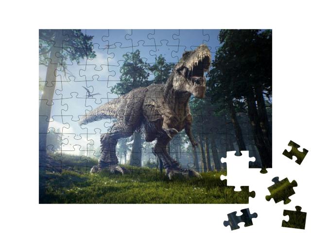 The Hunting Grounds of a Tyrannosaurus Rex with Two Quetz... Jigsaw Puzzle with 100 pieces