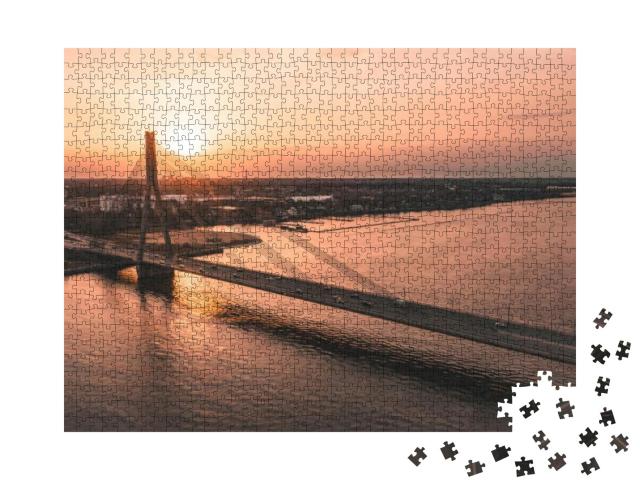 Bridge Over River At Sunset... Jigsaw Puzzle with 1000 pieces