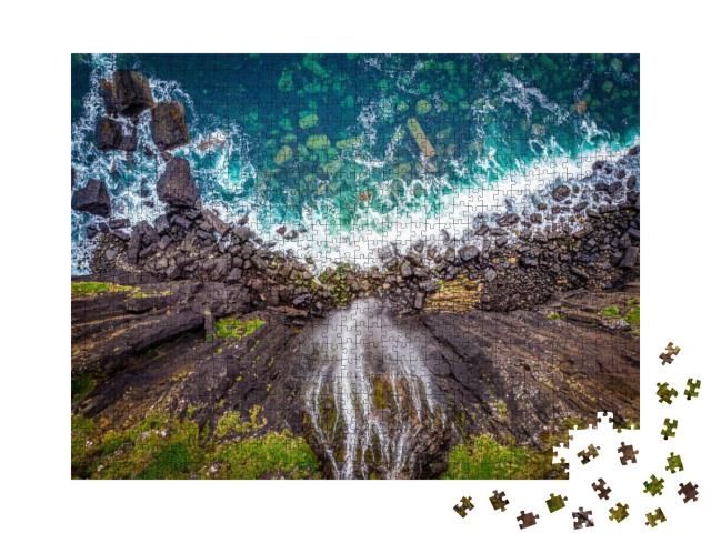 Aerial View of the Kilt Rock, a Sea Cliff in North East T... Jigsaw Puzzle with 1000 pieces