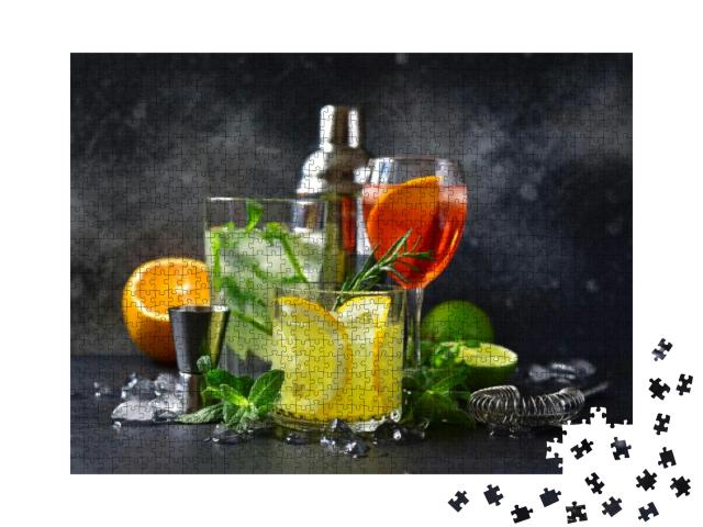 Three Classic Cocktails Aperol Spritz, Mojito & Lemon Coo... Jigsaw Puzzle with 1000 pieces