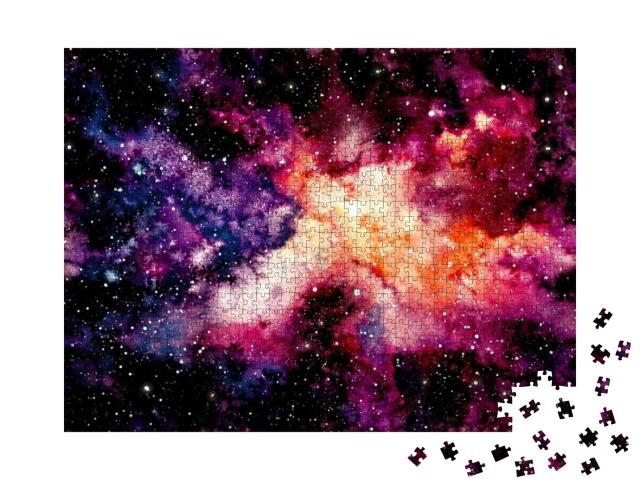 Watercolor Background with Outer Space, Violet & Pink Neb... Jigsaw Puzzle with 1000 pieces