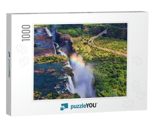 Rainbow Over Victoria Falls in Zimbabwe, Sunny Day in Afr... Jigsaw Puzzle with 1000 pieces