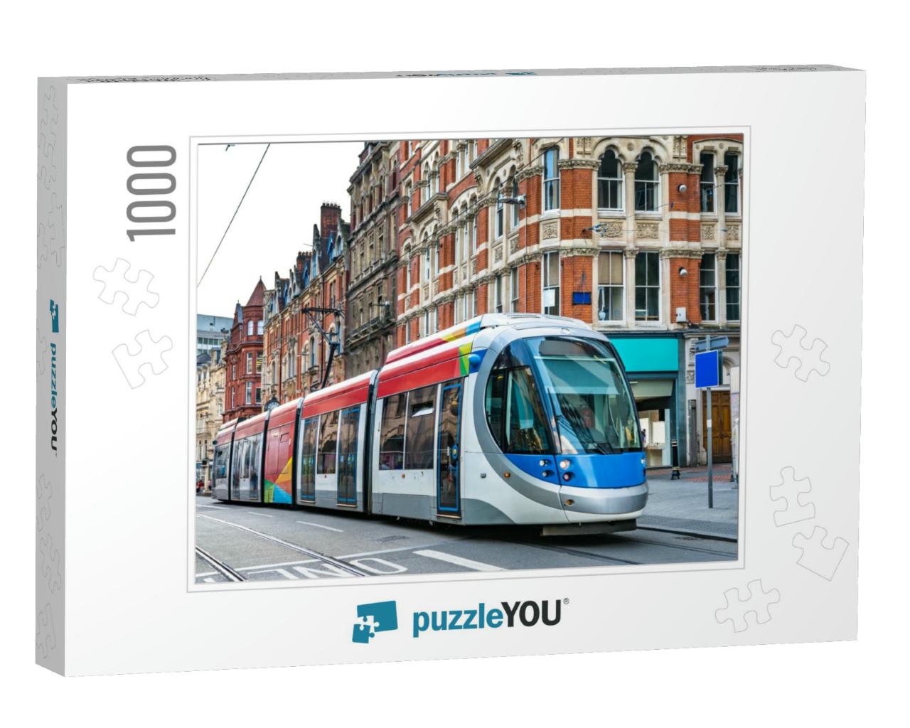City Tram on a Street of Birmingham in England... Jigsaw Puzzle with 1000 pieces