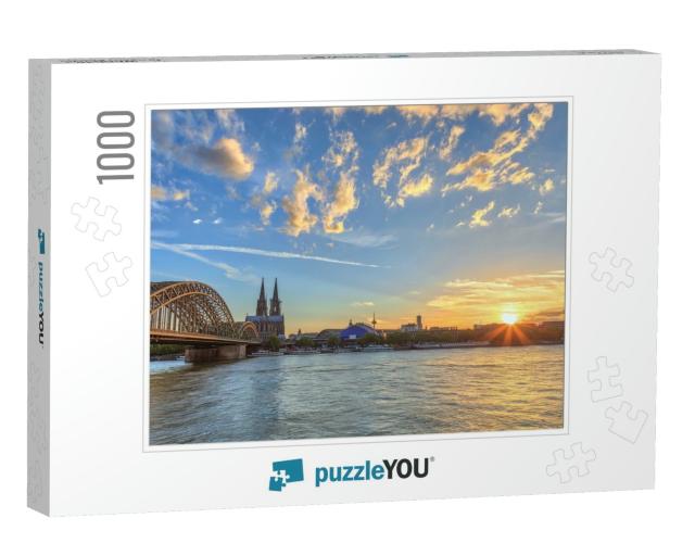 Cologne Sunset City Skyline with Cologne Cathedral & Rhin... Jigsaw Puzzle with 1000 pieces