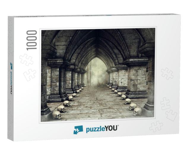 Dark Corridor in a Gothic Castle with Human Skulls & Spid... Jigsaw Puzzle with 1000 pieces