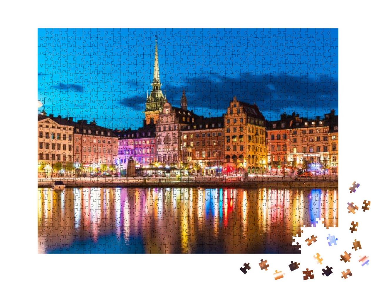 Scenic Summer Night Panorama of the Old Town Gamla Stan A... Jigsaw Puzzle with 1000 pieces