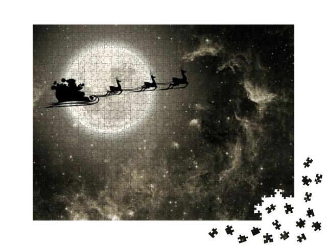 Silhouette of a Flying Goth Santa Claus Against the Backg... Jigsaw Puzzle with 1000 pieces