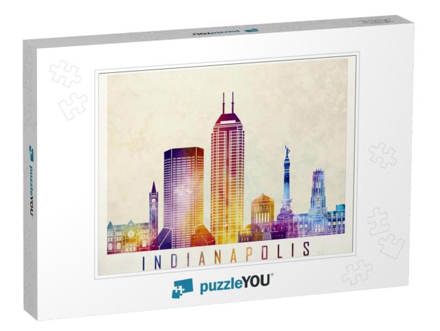 Indianapolis Landmarks Watercolor Poster... Jigsaw Puzzle