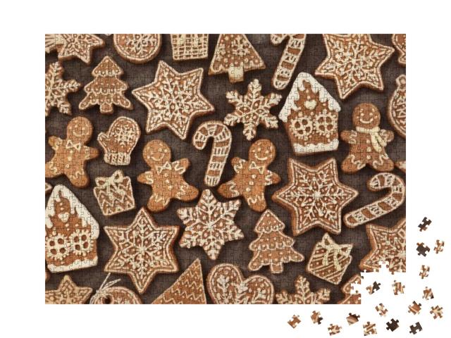 Homemade Gingerbread House & Gingerbread Man Cookies, Fes... Jigsaw Puzzle with 1000 pieces