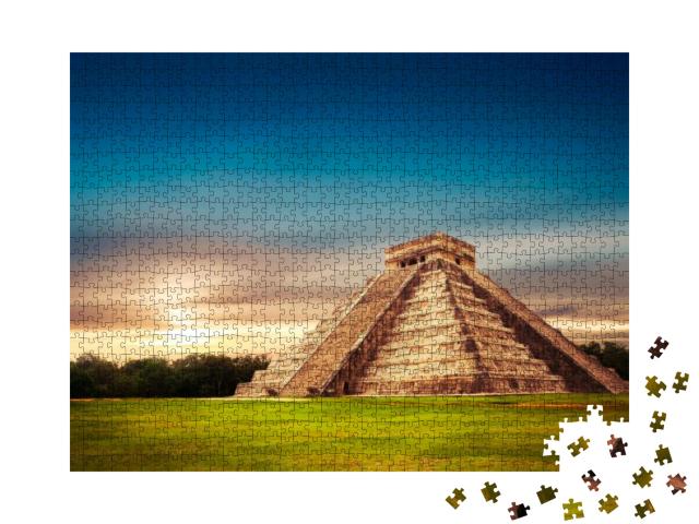 Temple of Kukulkan, Pyramid in Chichen Itza, Yucatan, Mex... Jigsaw Puzzle with 1000 pieces