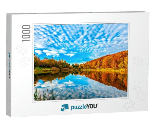 Lake Reflecting Sky in Autumn Landscape... Jigsaw Puzzle with 1000 pieces
