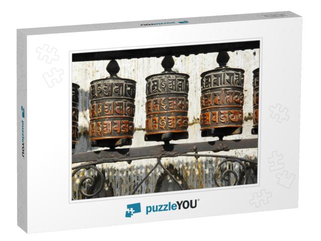 Prayer Wheels At Swayambhunath Temple in Kathmandu, Nepal... Jigsaw Puzzle