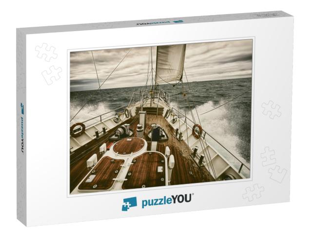 Sailing Yacht At Sunset During a Storm. Toned Image & Blu... Jigsaw Puzzle