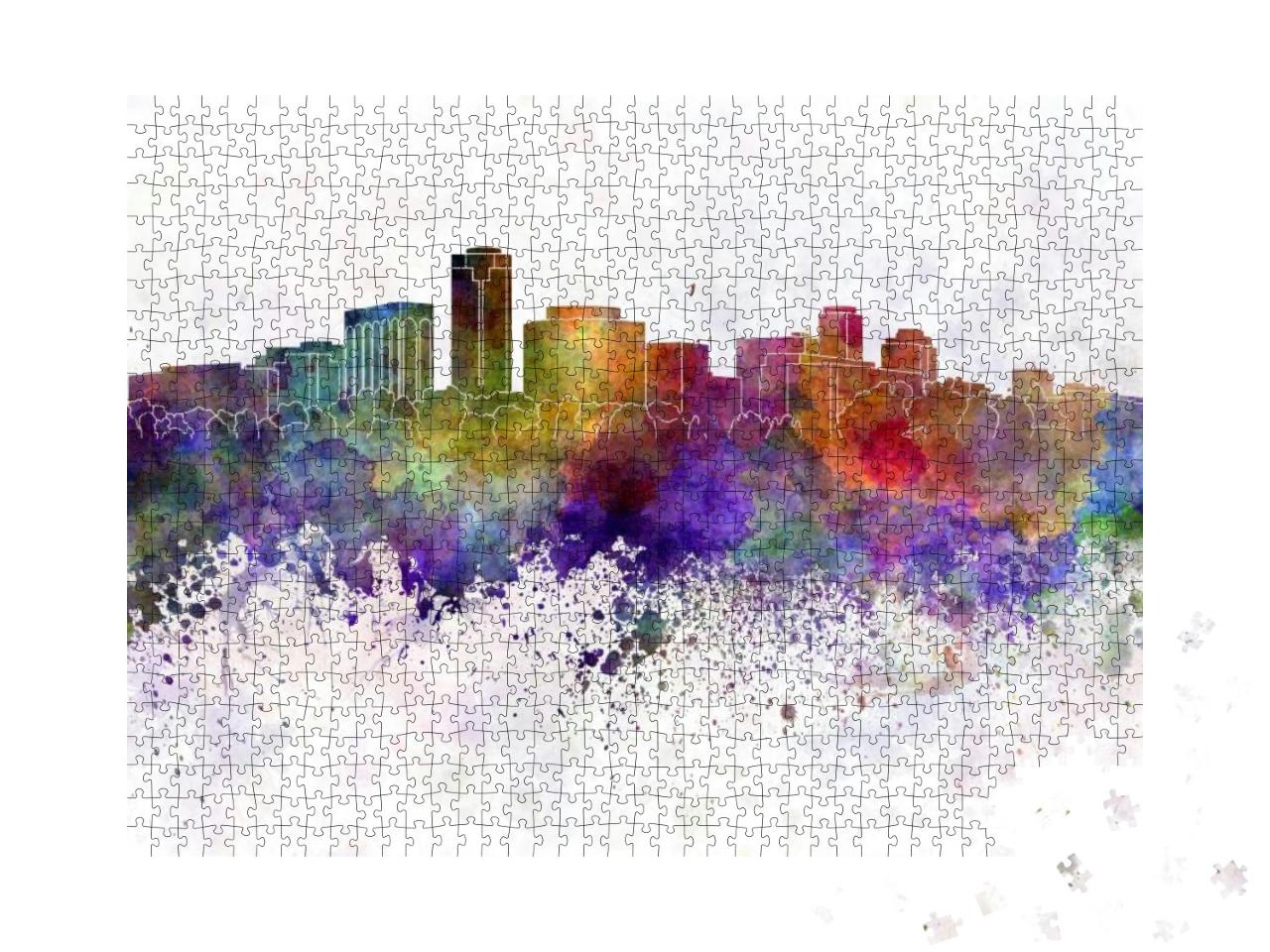 Long Beach Skyline in Watercolor Background... Jigsaw Puzzle with 1000 pieces