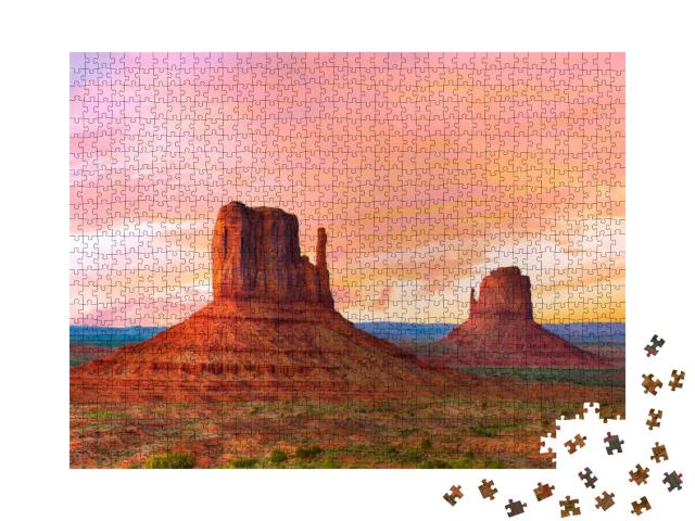 Beautiful Sunset Over the West & East Mitten Butte in Mon... Jigsaw Puzzle with 1000 pieces
