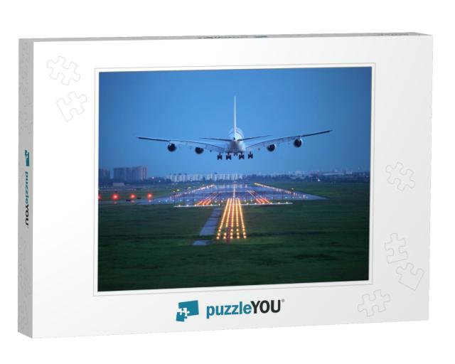Passenger Plane Fly Up Over Take-Off Runway from Airport... Jigsaw Puzzle