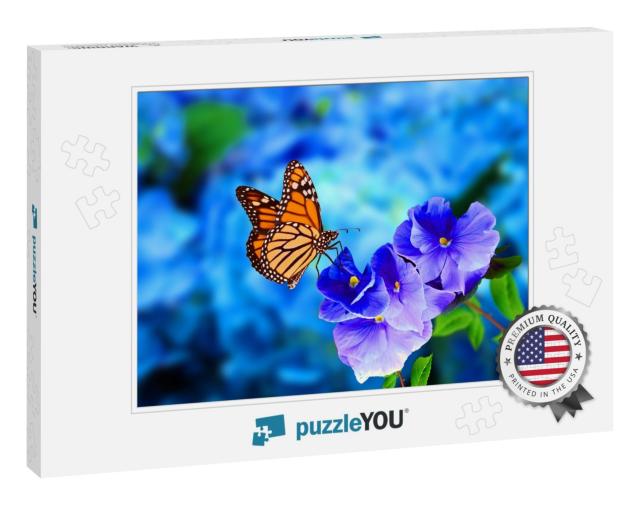 Butterfly Flower Images. Beautiful Butterfly on Blue Flow... Jigsaw Puzzle