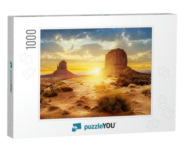 Sunset At the Sisters in Monument Valley, Usa... Jigsaw Puzzle with 1000 pieces