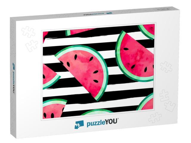 Fruity Seamless Vector Pattern with Watercolor Paint Text... Jigsaw Puzzle