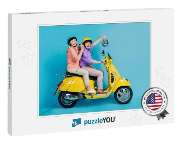 Portrait of Two Cheerful Elderly Retired Pensioners Ridin... Jigsaw Puzzle
