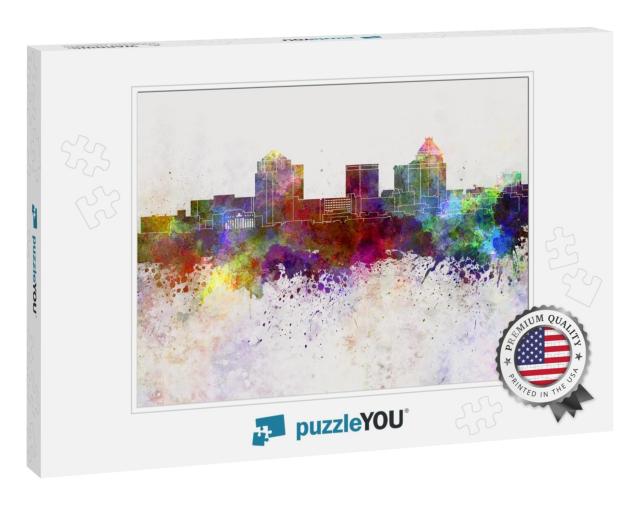Greensboro Skyline in Watercolor Background... Jigsaw Puzzle