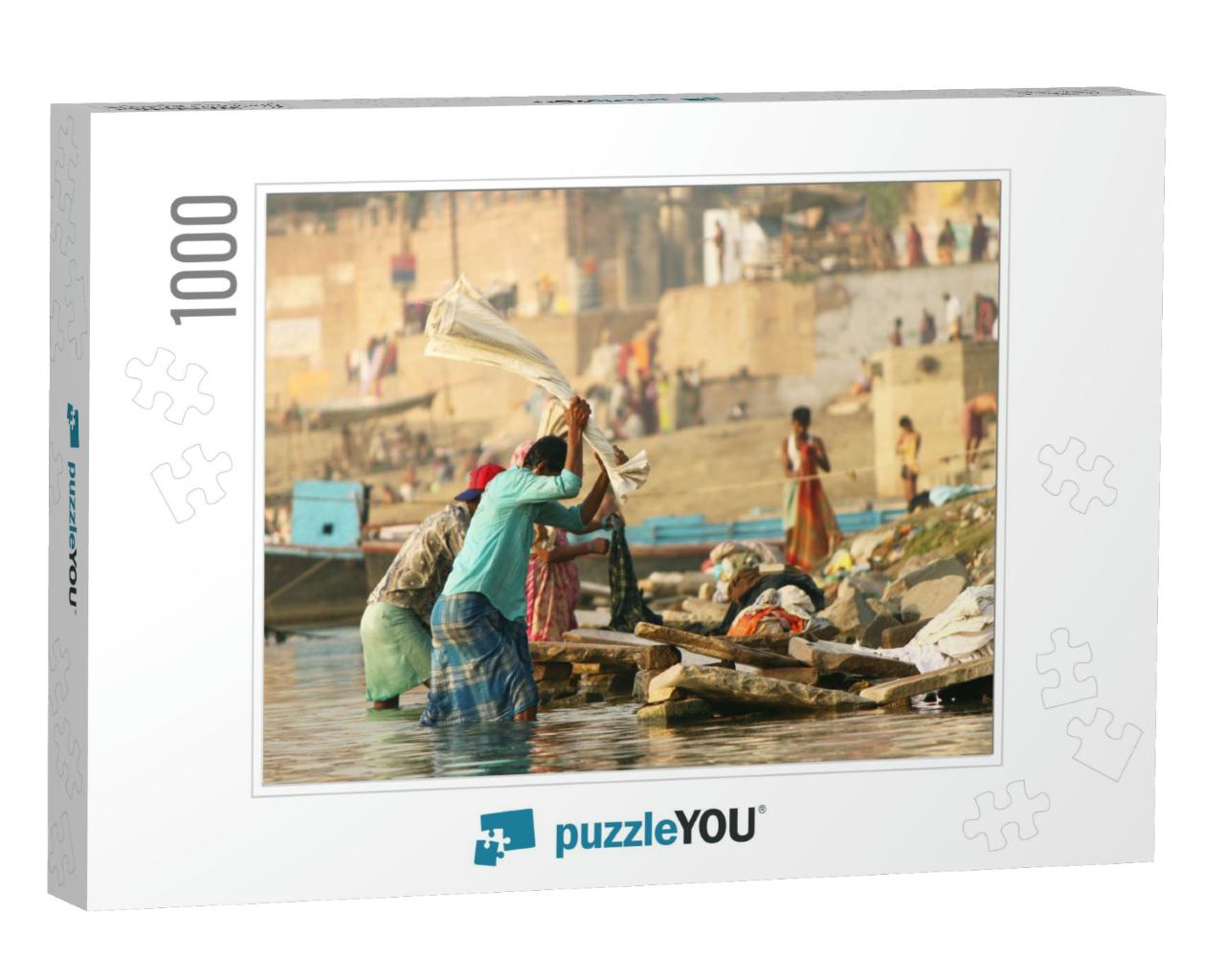 Unidentified Men At Work, in a Laundry, Dhobighat At Vara... Jigsaw Puzzle with 1000 pieces