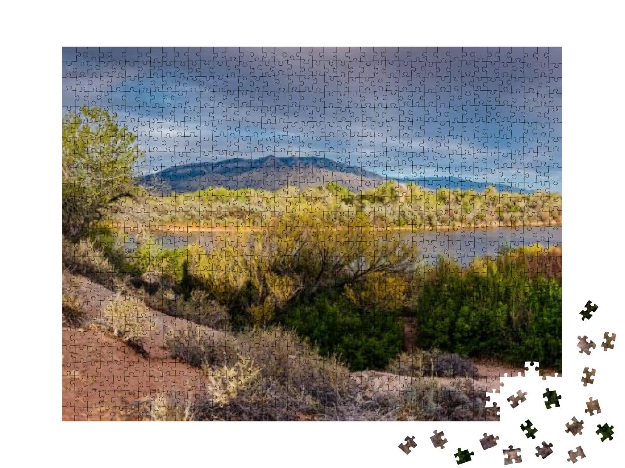 Panorama of Sandia Mountains, Bosque & Rio Grande from Ri... Jigsaw Puzzle with 1000 pieces