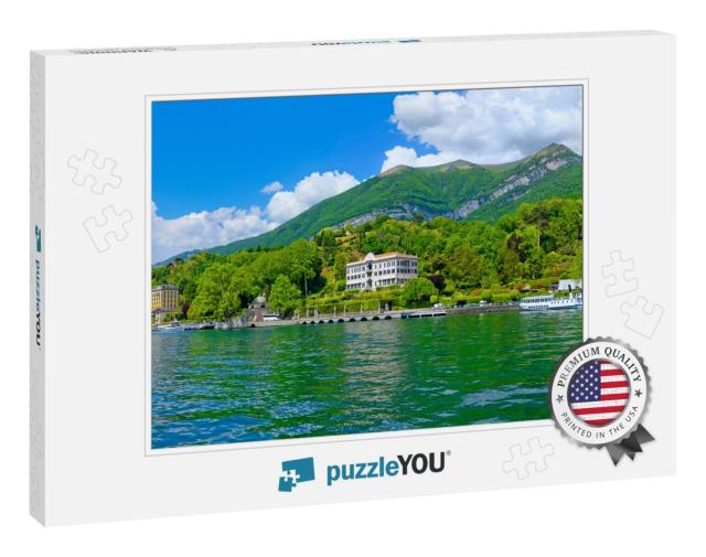 Sunny Panorama At Lake Como with Sightseeing Boat... Jigsaw Puzzle